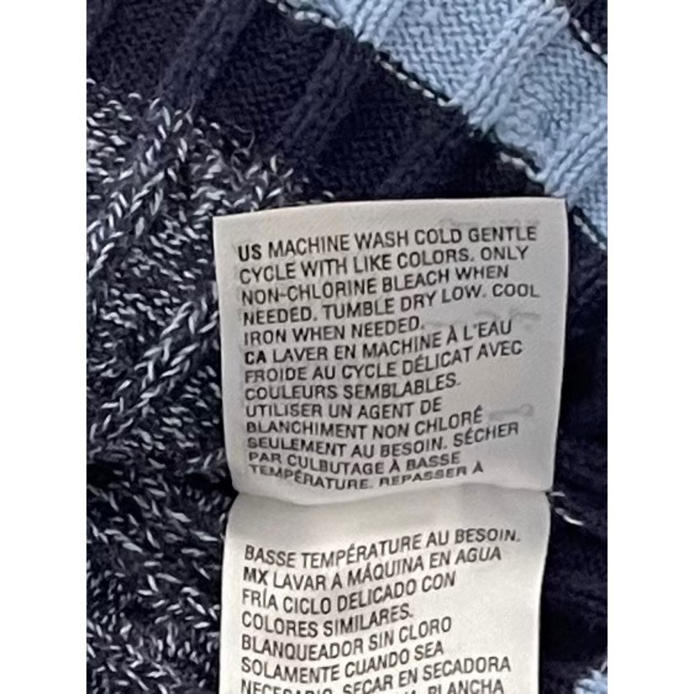 Karen Scott V-Neck Striped Cuff Sweater Blue Ribbed Knit Cotton Blend Top Size M - Picture 5 of 8